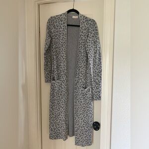Yet Again Leopard Print Gray Long Cardigan Sweater